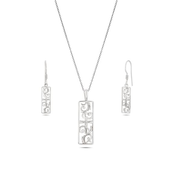 STERLING SILVER CRUCIFIX (W/VINE DETAIL) - NECKLACE & EARRING SET